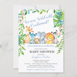 Safari Animals Wild Jungle Boy Baby Shower Invitation