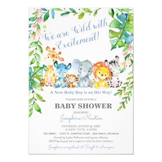 Safari Animals Wild Jungle Boy Baby Shower Invitation | Zazzle.com