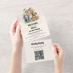 Safari Animals Wild One 1st Birtday All In One Invitation