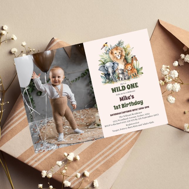 Safari Animals Wild One 1st Birtday Invitation (Creator Uploaded)