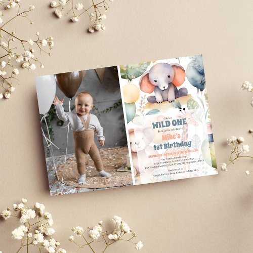 Safari Animals Wild One 1st Birtday Invitation