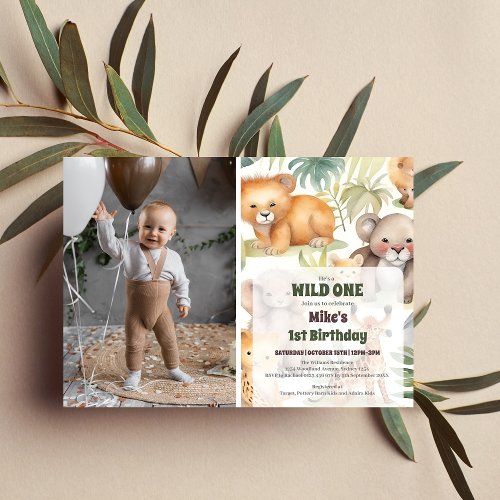 Safari Animals Wild One 1st Birtday Invitation