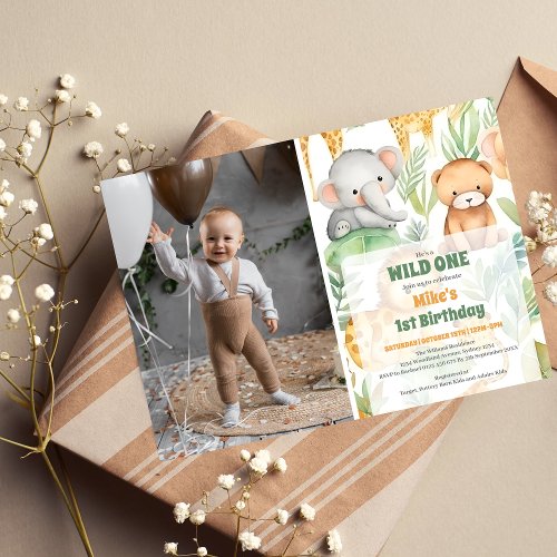 Safari Animals Wild One 1st Birtday Invitation