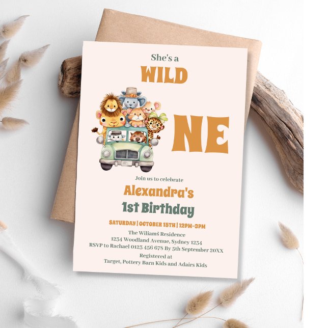 Safari Animals Wild One 1st Birtday Invitation (Creator Uploaded)