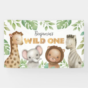 Safari Animals Wild One 1st Birthday Banner