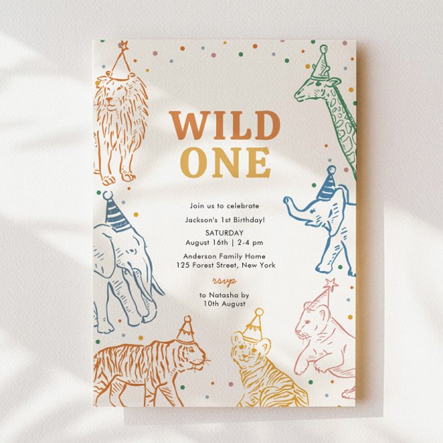 Safari Animals Wild One 1st Birthday Invitation (Creator Uploaded)