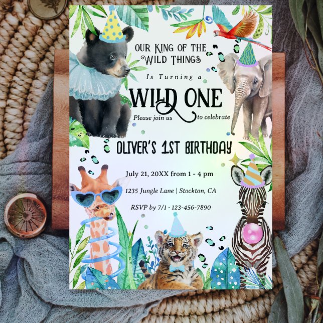 Safari Animals Wild One 1st Birthday  Invitation (Creator Uploaded)