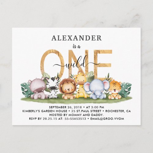 Safari Animals Wild One 1st Birthday Invitation Postcard