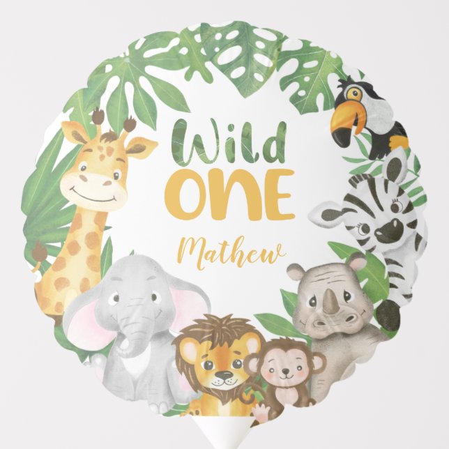 Safari Animals Wild One 1st Birthday Jungle Boy Balloon (Front)