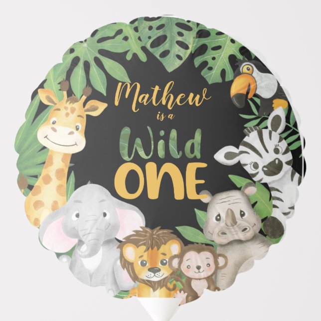 Safari Animals Wild One 1st Birthday Jungle Boy Balloon (Front)