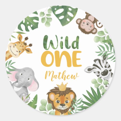Safari Animals Wild One 1st Birthday Jungle Boy Cl Classic Round Sticker