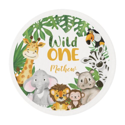 Safari Animals Wild One 1st Birthday Jungle Boy Edible Frosting Rounds