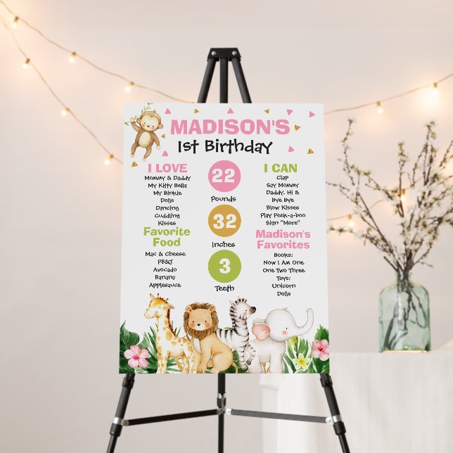 Safari Animals Wild One 1st Birthday Milestone Foam Board (In Situ (Stand))