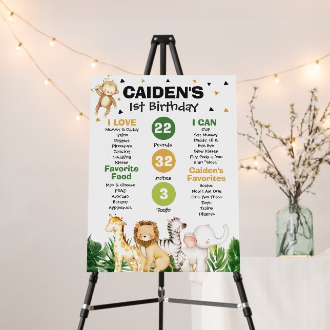 Safari Animals Wild One 1st Birthday Milestone Foam Board (In Situ (Stand))