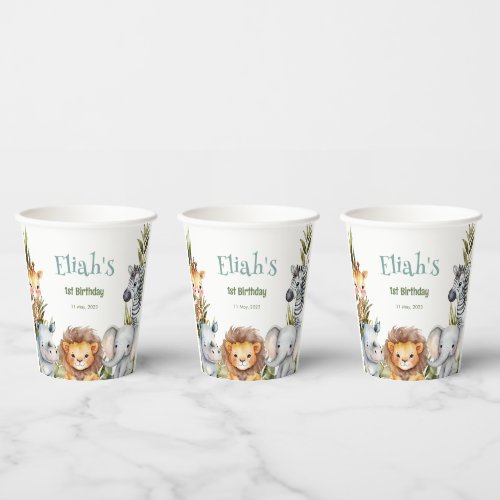 Safari Animals Wild One 1st Birthday Paper Cups