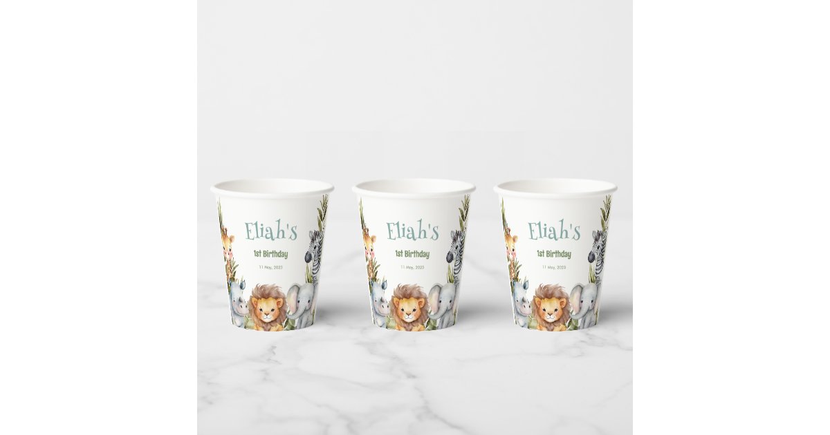 Safari Animals Wild One 1st Birthday Paper Cups