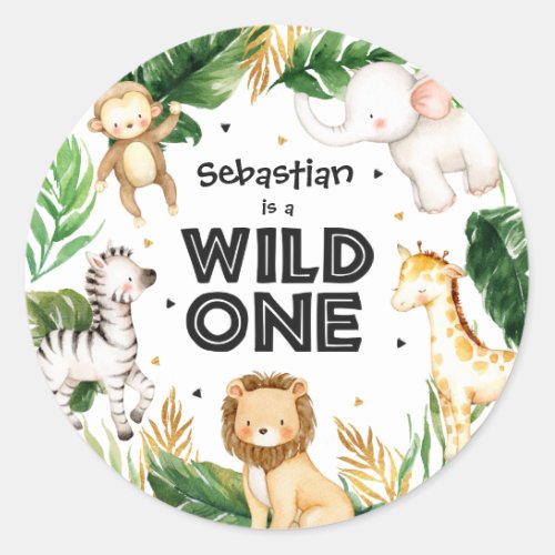 Safari Animals Wild One 1st Birthday Party Classic Round Sticker