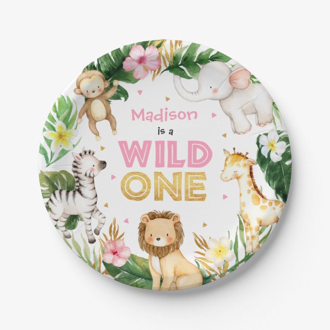 Safari Animals Wild One 1st Birthday Party Decor Paper Plates (Front)