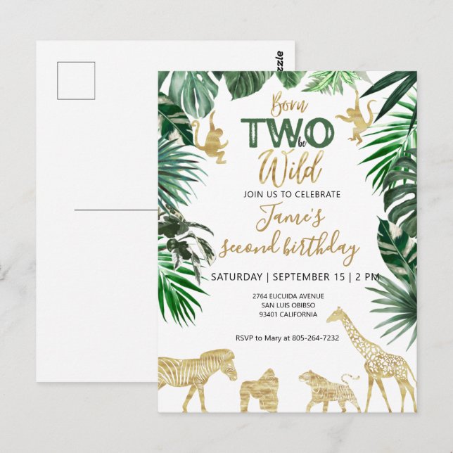 Safari Animals Wild One 1st Birthday  Postcard (Front/Back)