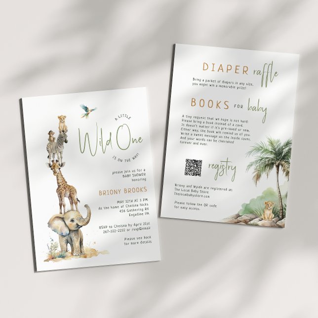 Safari Animals "Wild One" | All in One Baby Shower Invitation (Creator Uploaded)