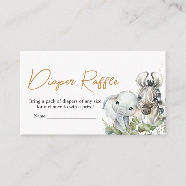 Safari Animals Wild One Baby Shower Diaper Raffle Enclosure Card (Front)