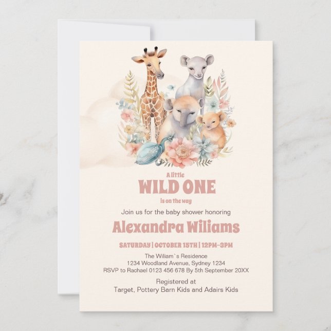 Safari Animals Wild One Baby Shower Invitation (Front)