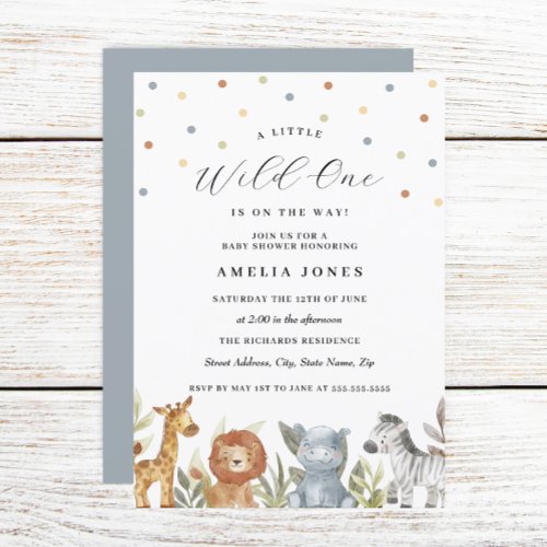 Safari Animals Wild One Baby Shower Invitation