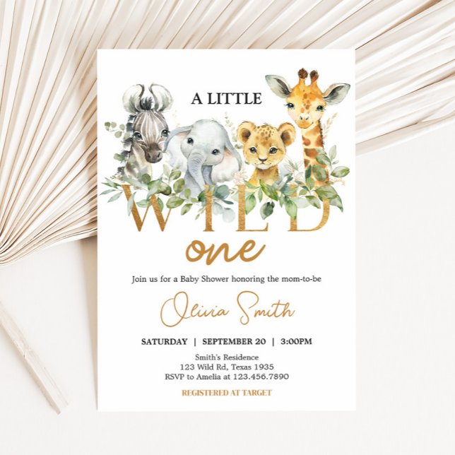 Safari Animals Wild One Baby Shower Invitation (Safari Animals Little Wild One Baby Shower Invitation)