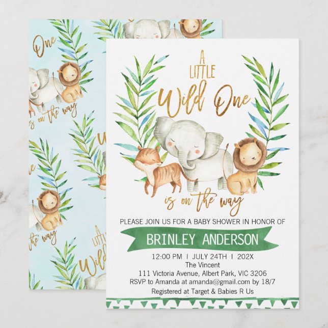 Safari Animals Wild One Baby Shower Invitation (Front/Back)