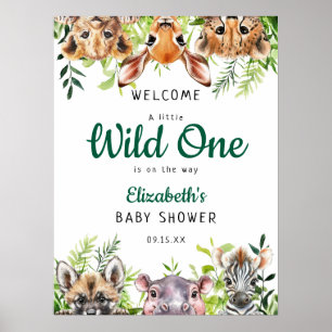 Safari Animals Wild One Baby Shower Welcome Sign