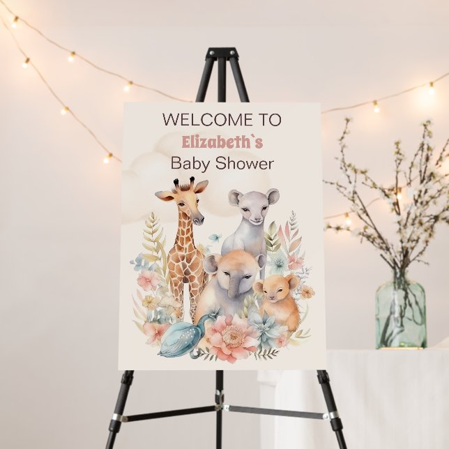 Safari Animals Wild One Baby Shower Welcome sign (In Situ (Stand))