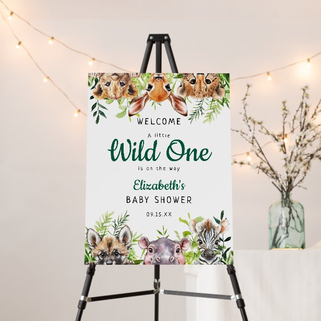 Safari Animals Wild One Baby Shower Welcome Sign (In Situ (Stand))