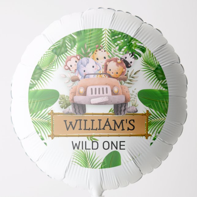 Safari Animals Wild One Birthday Balloon (Front)