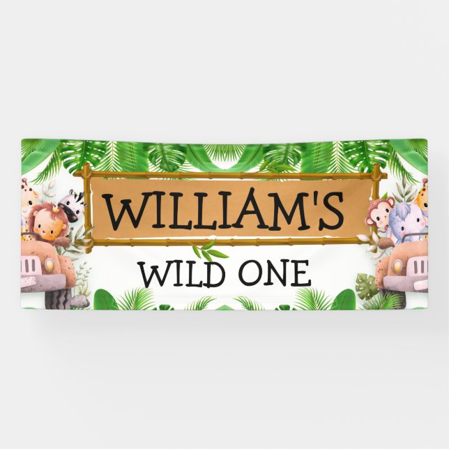 Safari Animals Wild One Birthday Banner (Horizontal)