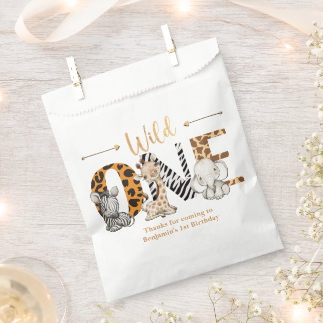 Safari Animals Wild One Birthday Favor Bag (Clipped)