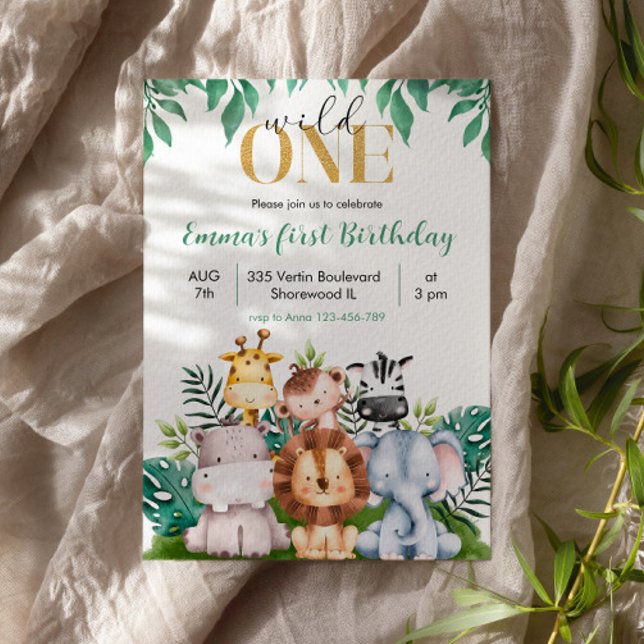 Safari Animals Wild One Birthday Invitation (Creator Uploaded)