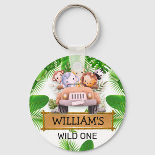 Safari Animals Wild One Birthday Keychain