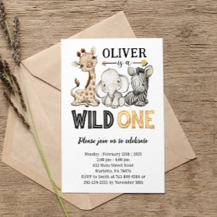 Safari Animals Wild One Birthday Party Invitation