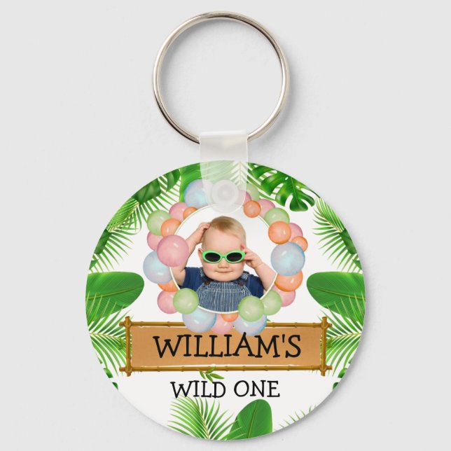 Safari Animals Wild One Birthday PHOTO Keychain (Front)
