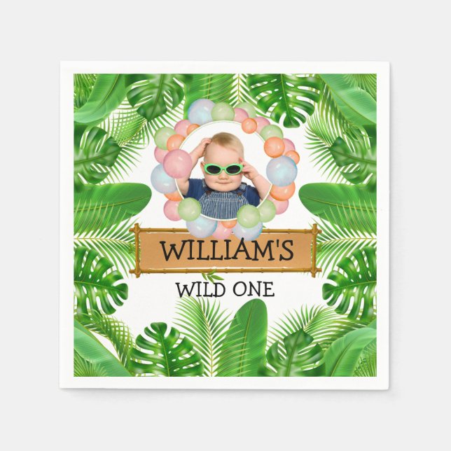 Safari Animals Wild One Birthday PHOTO Napkins (Front)