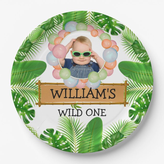 Safari Animals Wild One Birthday PHOTO Paper Plates (Front)