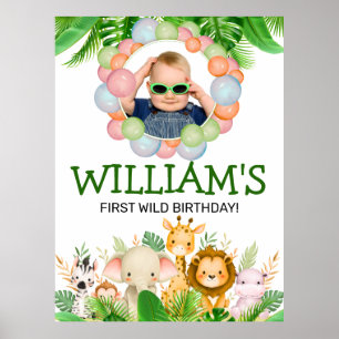 Safari ANIMALS Wild One Birthday PHOTO Poster