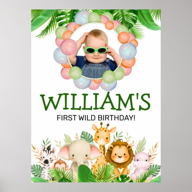 Safari ANIMALS Wild One Birthday PHOTO  Poster (Front)
