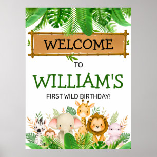 Safari Animals Wild One Birthday Poster