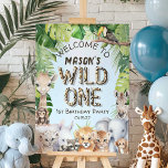 Safari Animals Wild One Blue 1st Birthday Welcome  Foam Board<br><div class="desc">Welcome your guests into a jungle of joy with PixeliaDesigns' "Wild One Boy 1st Birthday Safari Themed Welcome Sign"! This delightful welcome sign sets the tone for an unforgettable first birthday bash, embracing the essence of a 'Wild One' theme, adorned with an assembly of adorable watercolor baby animals including a...</div>