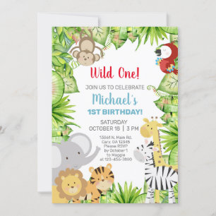Safari animals Wild One boy 1st birthday invite. Invitation