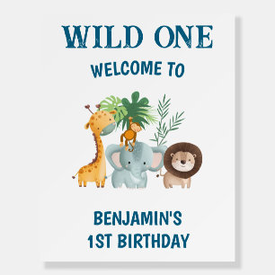 Safari Animals Wild One Boy's 1st Birthday Welcome Foam Board