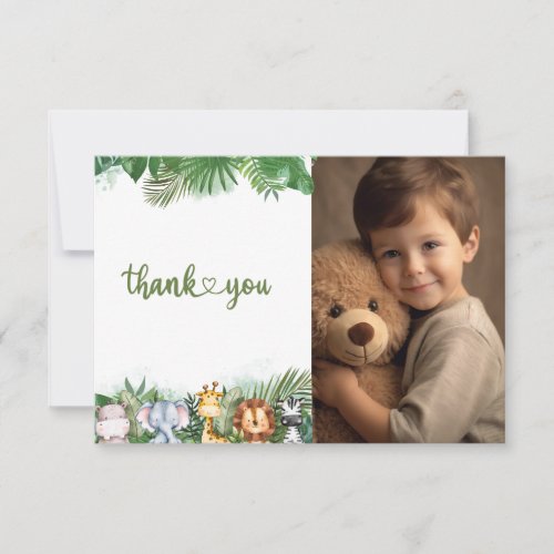 Safari Animals Wild One Boys First Birthday Photo Thank You Card