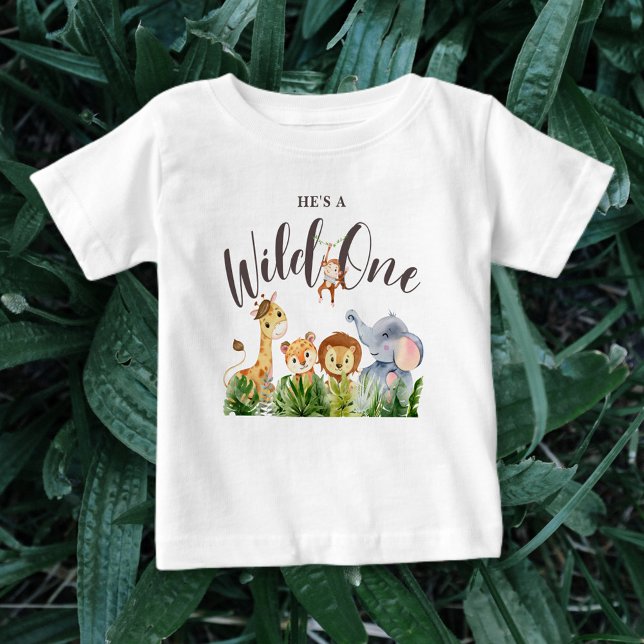 Safari Animals Wild One Children's Birthday Baby T-Shirt (Creator Uploaded)