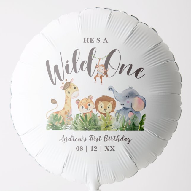 Safari Animals Wild One Children's Birthday Balloon (Front)